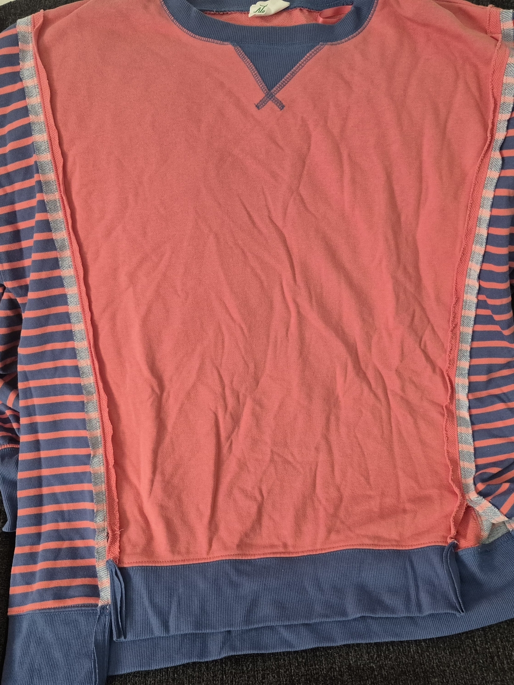 Men's Striped Sleeve Crewneck Shirt - Coral & Blue